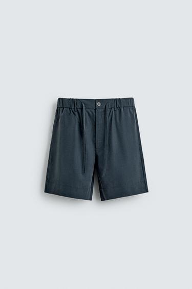 CELANA BERMUDA RELAXED FIT EFEK PUDAR - biru petrol washed dari Zara