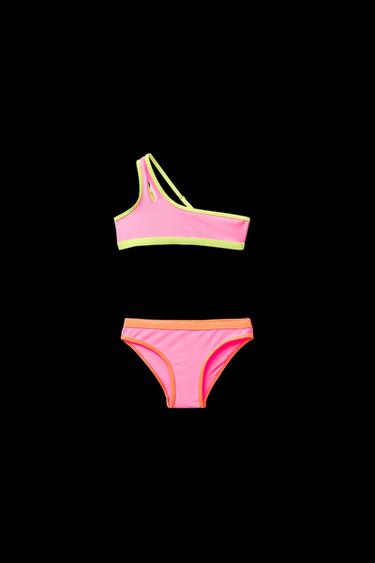 6-14 YEARS/ ASYMMETRIC BRIGHT BIKINI WITH TRIM - Neon pink by Zara