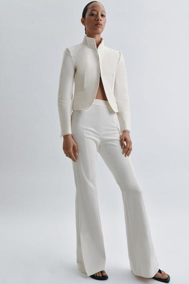 ZW COLLECTION FITTED BLAZER WITH CONTRAST FABRIC - Ecru by Zara