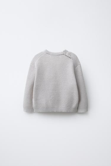 WAFFLE KNIT JUMPER WITH BEAR PATCH - Light grey by Zara - Image 1