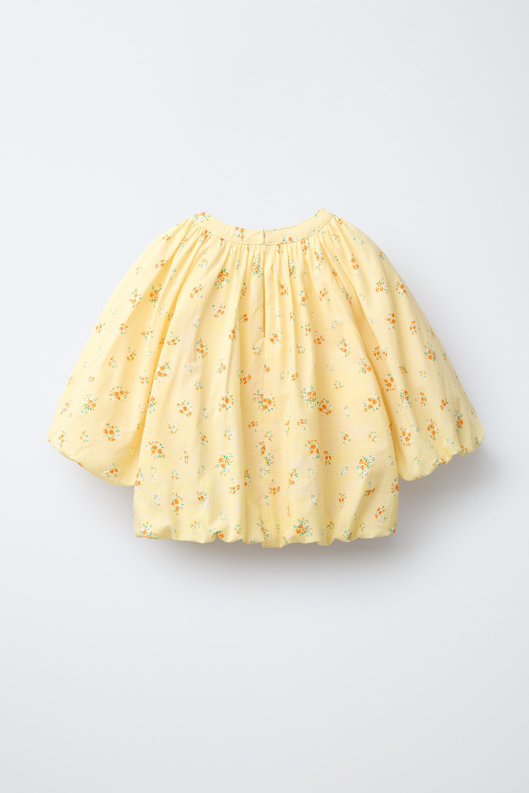 フラワープリントパフスリーブブラウス - イエロー | ZARA Japan / 日本