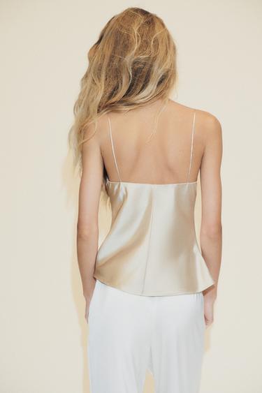 TOP SATINÉ DÉCOLLETÉ EN CŒUR - Beige de Zara - Image 3