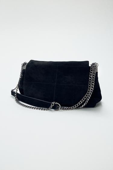 SPLIT SUEDE LEATHER SHOULDER BAG - Black by Zara