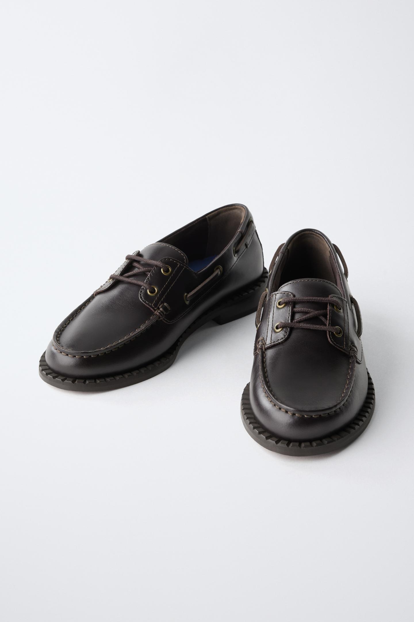 Детские туфли Zara Leather Boat, цвет: Тёмно-бордовый — фото 3