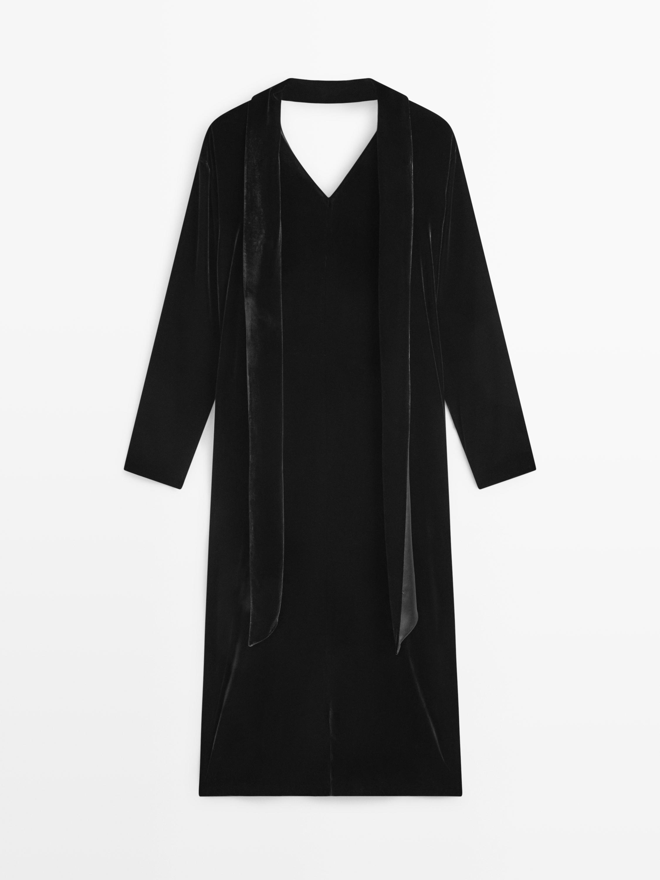 Long velvet dress with tied neck - STUDIO