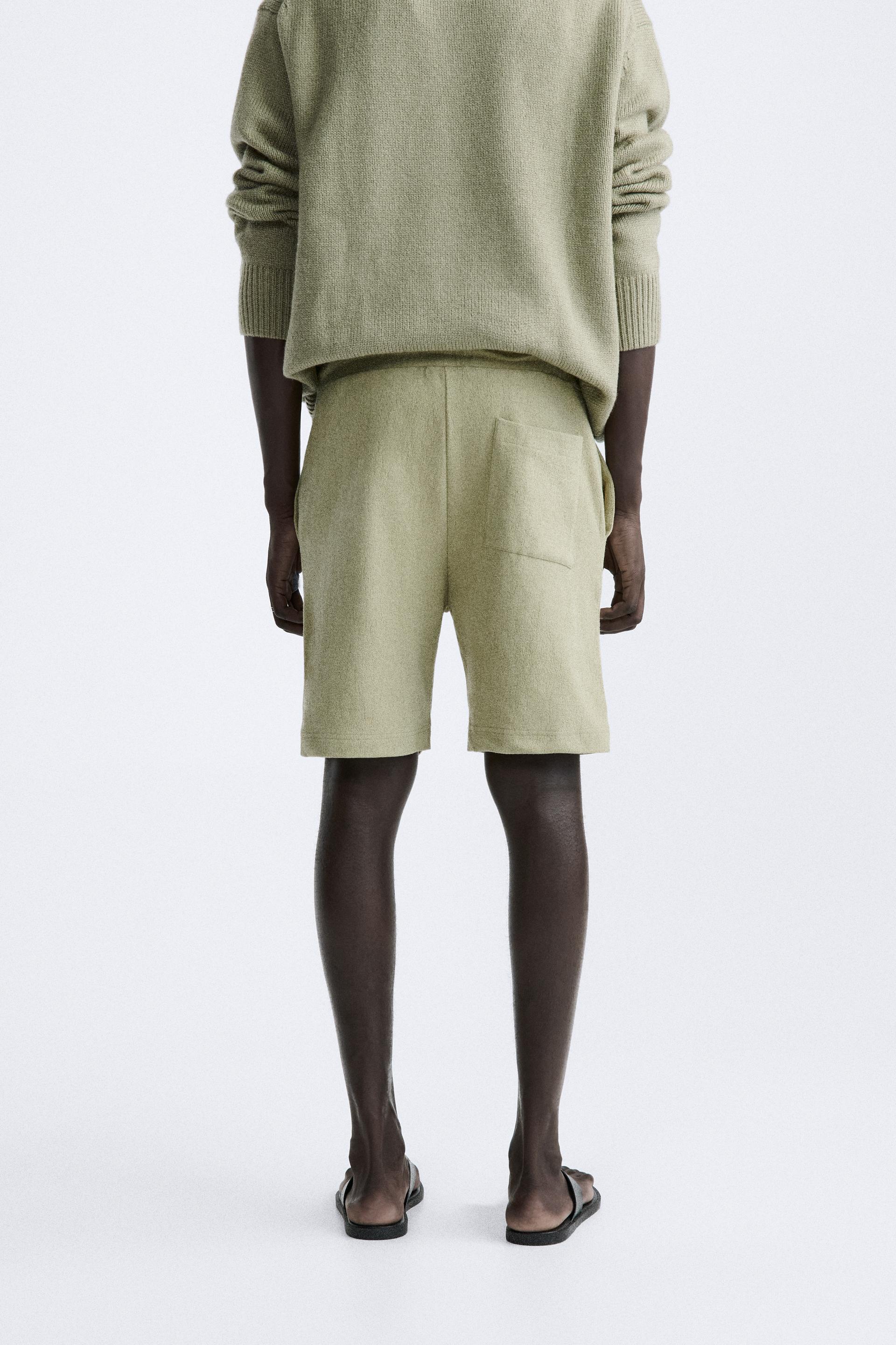 TEXTURED COTTON SHORTS - Oyster-white