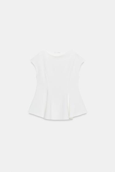 SHORT SLEEVE PIQUÉ PEPLUM TOP - Oyster-white by Zara