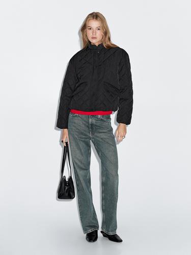 Zara Cropped quilted bomber jacket water repellent - Black