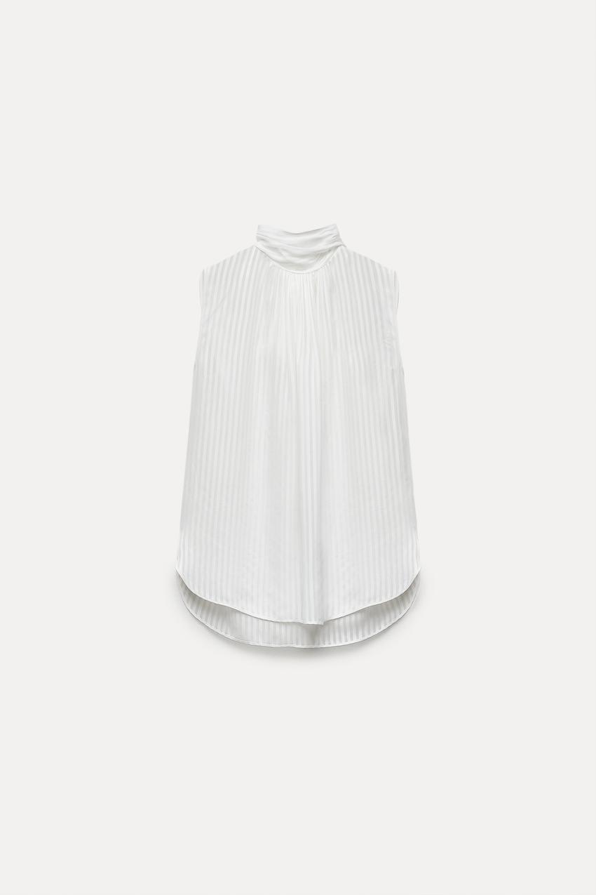 Zara, Tops, Zara White V Neck Longline Blouse With Side Pleats Size Large