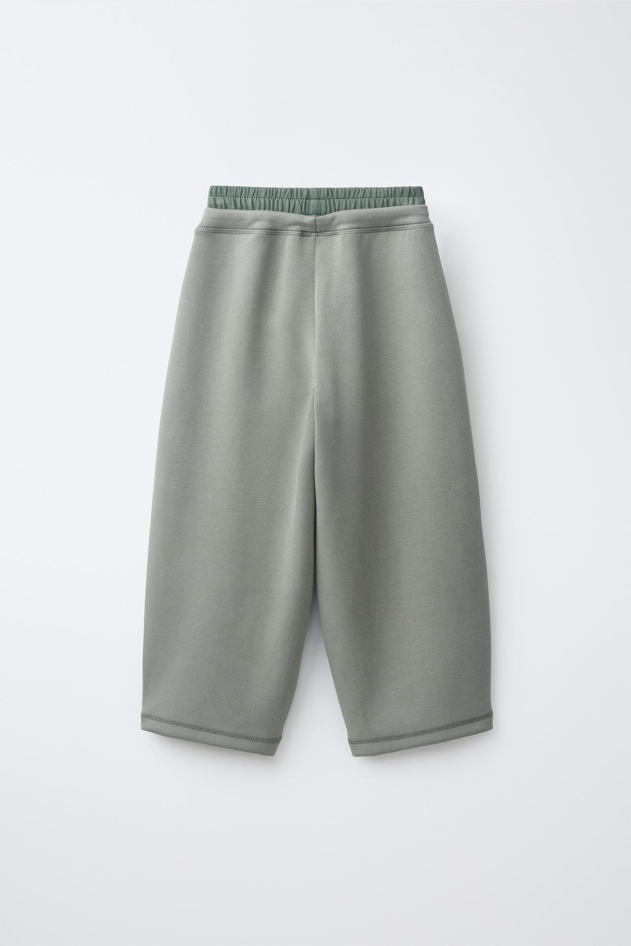SPORTY BARREL PANTS WITH DOUBLE WAISTBAND — Khaki