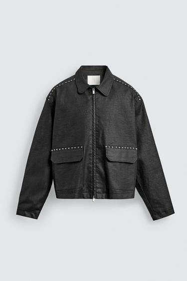 Zara BOXY FIT STUDDED JACKET - Blue