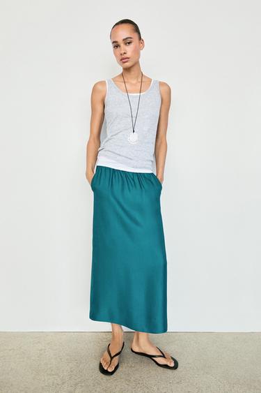 Satin midi skirt with pockets — Blue 1