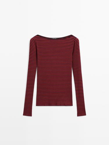Camiseta manga larga rayas - Rojo medio de Zara