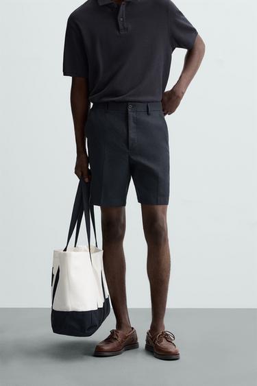 100% LINEN BERMUDA SHORTS - Navy blue by Zara