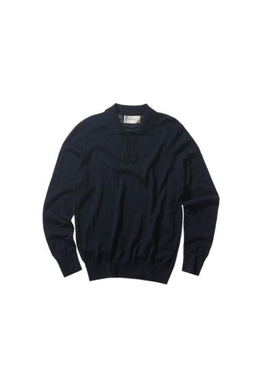 Zara MERINO WOOL KNIT POLO SHIRT - Navy blue