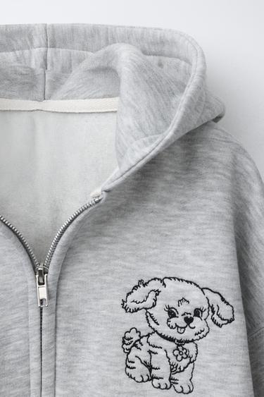 SWEAT À CAPUCHE BRODERIE CHIEN - Gris chiné de Zara - Image 2