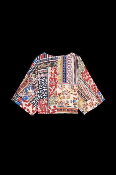 BLUSE MIT PATCHWORK-PRINT - Bunt von Zara