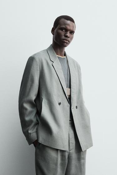 DOUBLE-BREASTED 100% LINEN SUIT BLAZER - washed green by Zara