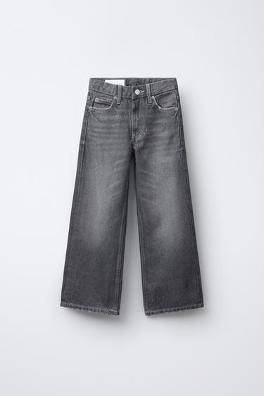 WIDE-LEG JEANS WITH RHINESTONES - Grey by Zara - Image 0