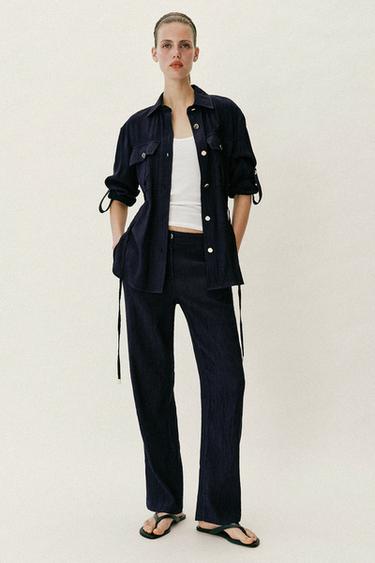 Zara WRINKLED EFFECT SAFARI SHIRT WITH BELT - Navy blue - Image 0