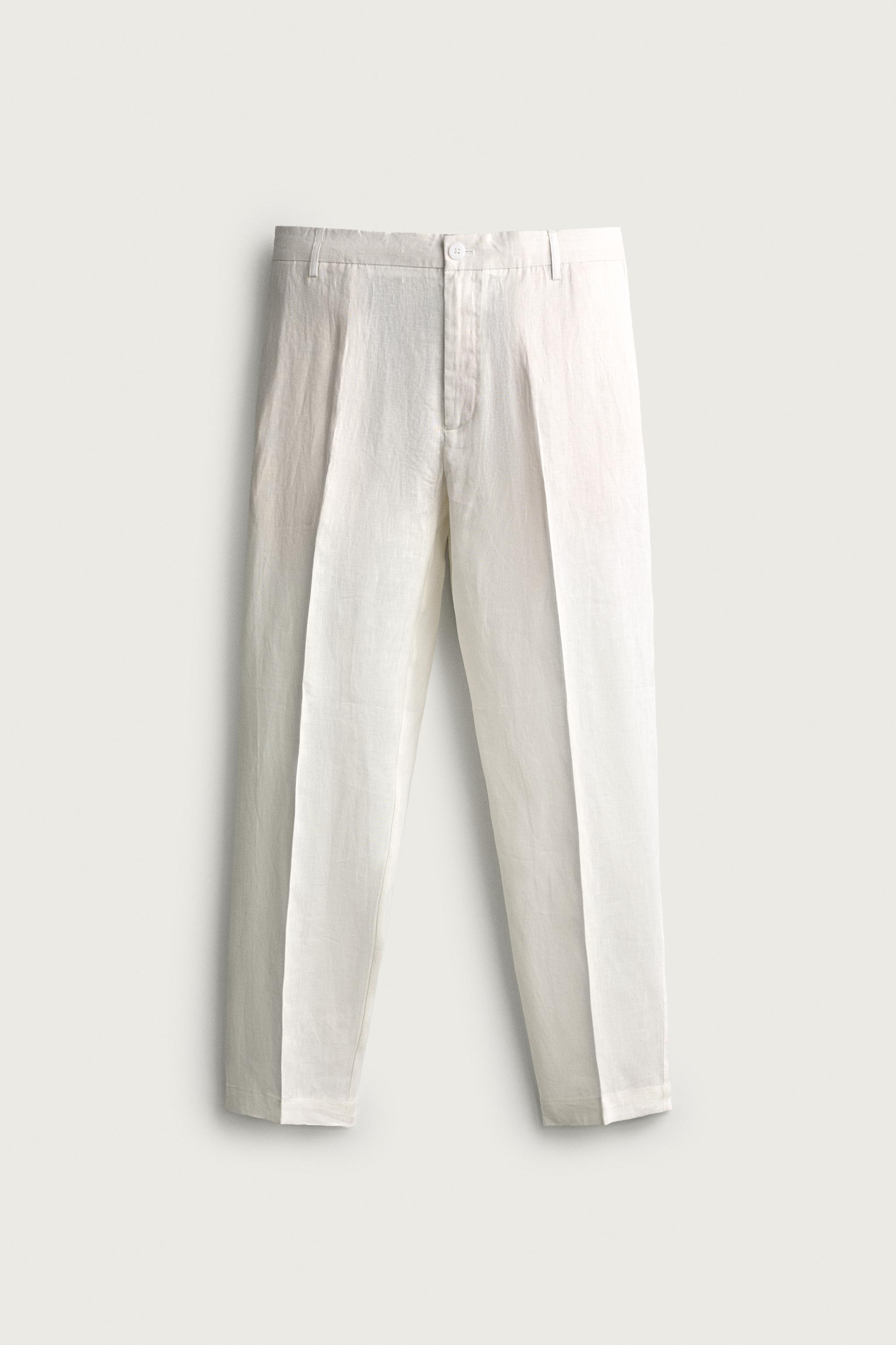 100% LINEN REGULAR FIT PANTS — White