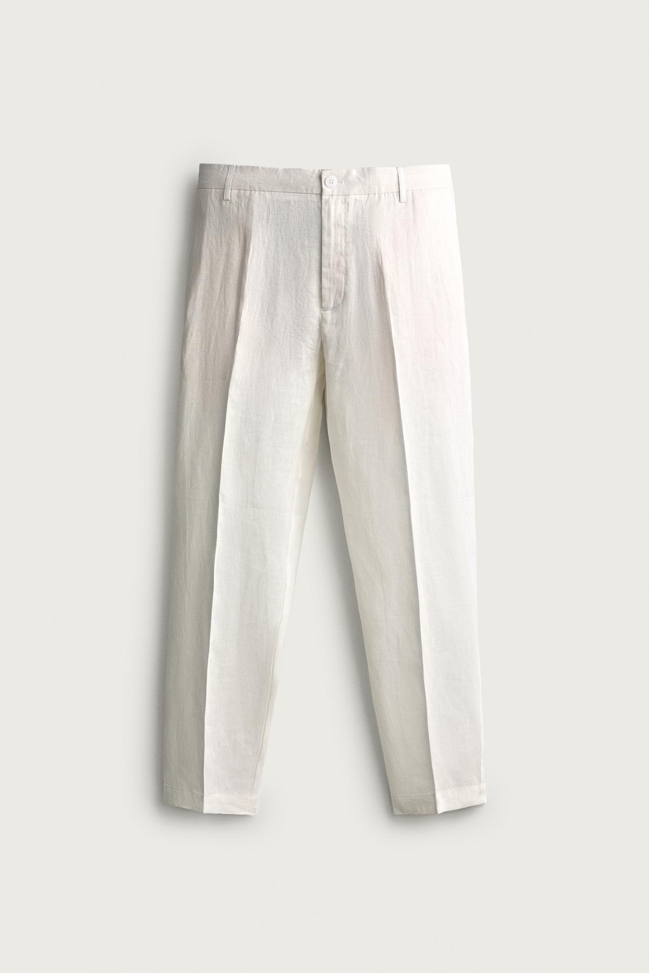 100% LINEN REGULAR FIT PANTS — White
