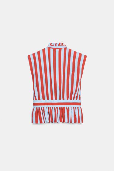 BLOUSE À RAYURES ET NŒUD - Rayure rouge de Zara - Image 7