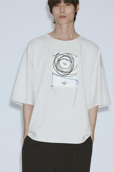 Zara 撞色貼布設計 T 恤 - 白色