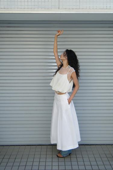 PLEATED MIDI SKIRT - White by Zara