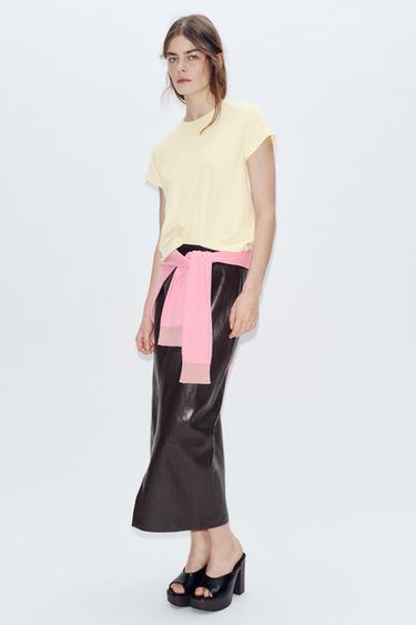 T-SHIRT COTON MANCHES COURTES - Jaune de Zara