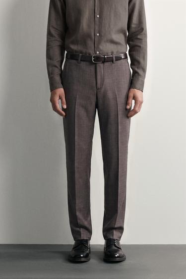 CHECK WOOL BLEND SUIT TROUSERS - Brown by Zara
