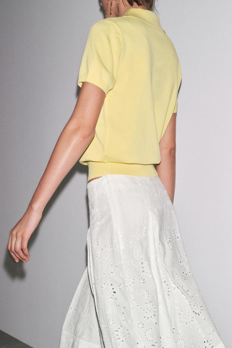 SHORT SLEEVE KNIT POLO TOP