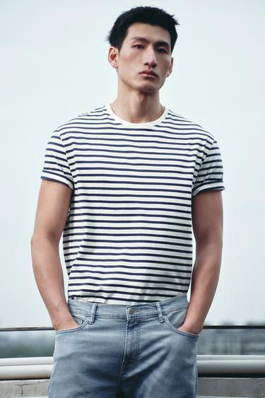 Zara 中磅數基本款 T 恤 /02 - 白色 / 海藍色
