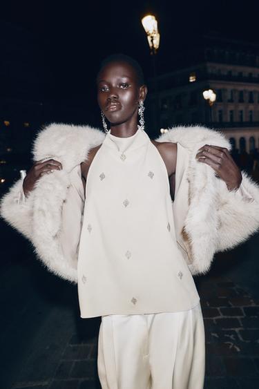 HALTER TOP WITH BEAD DETAIL - Ecru by Zara