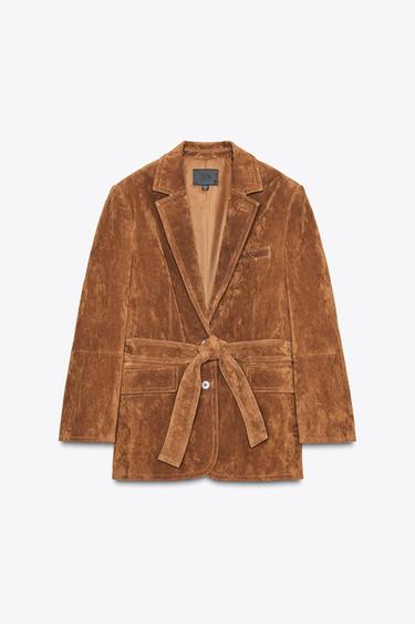 Zara SUEDE LEATHER BLAZER - Toffee