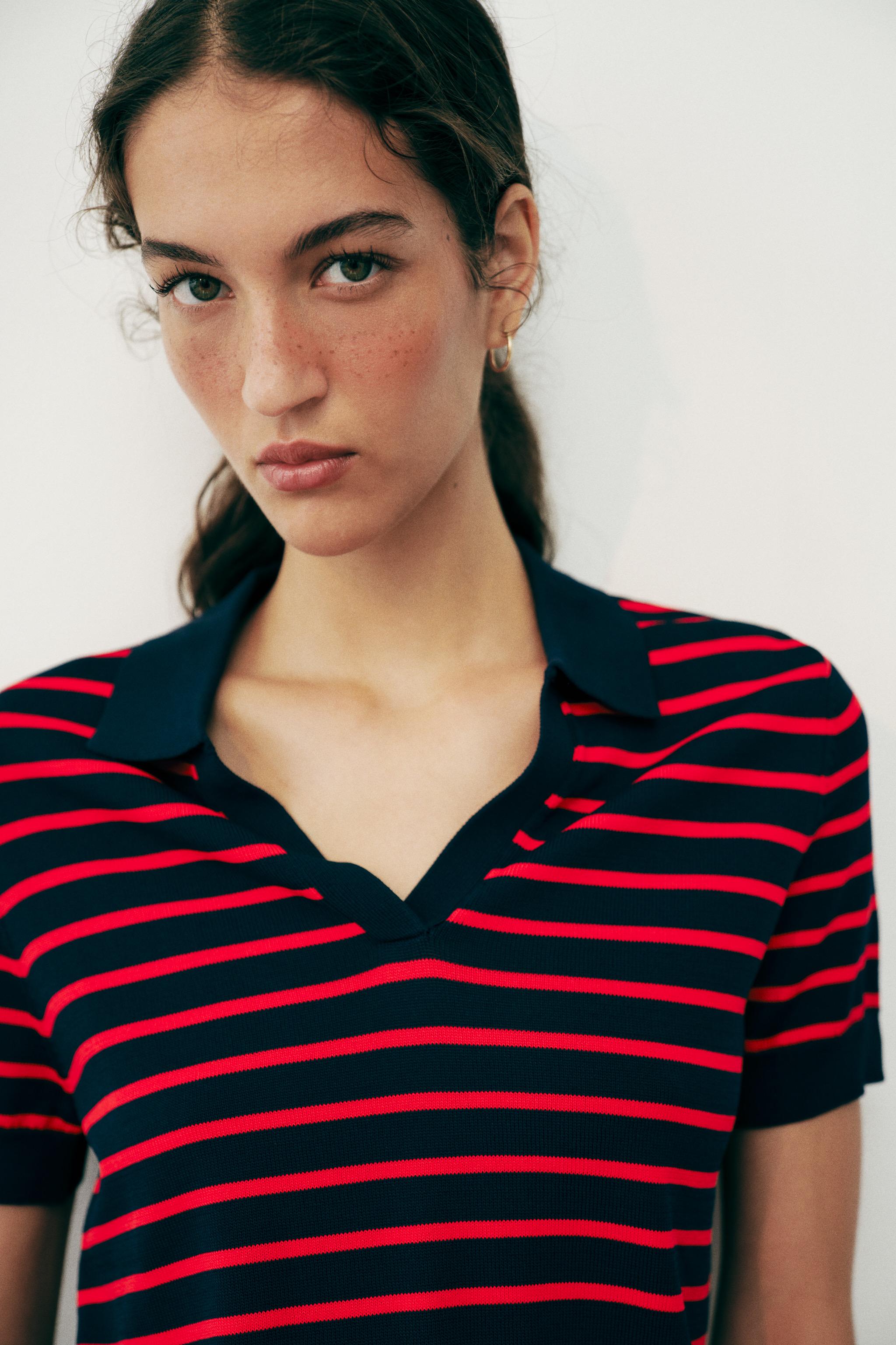 SHORT SLEEVE STRIPED KNIT POLO — Striped (alternate view)