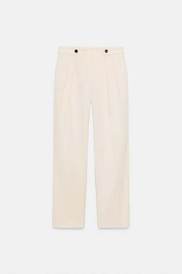 Zara TAPERED PANTS WITH WAIST BUTTONS - Ecru
