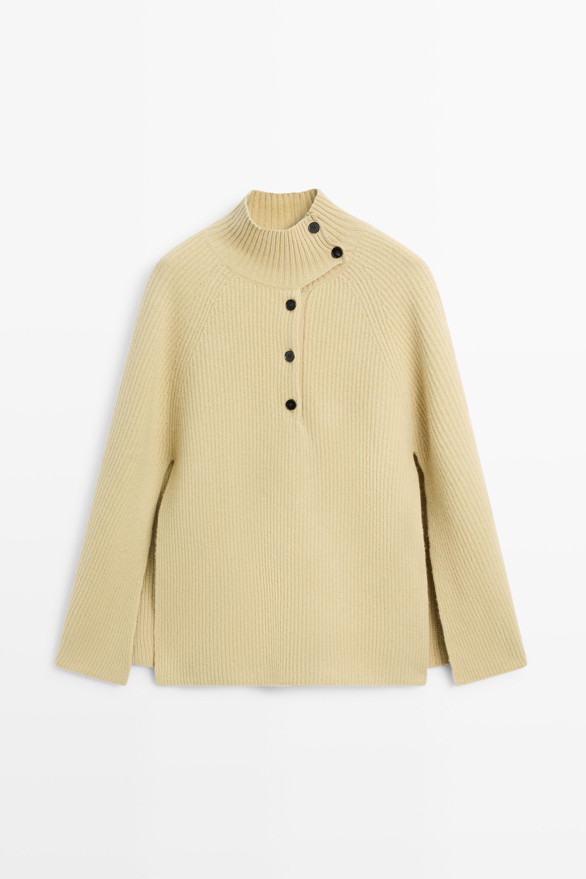 100% wool knit cape with button detail