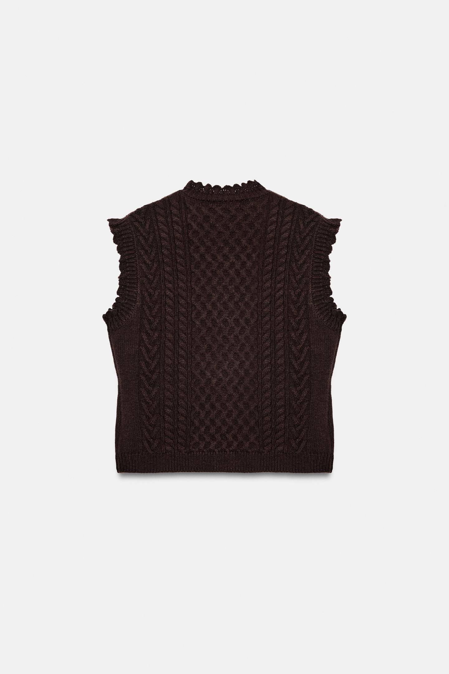 Женский жилет Zara Braided Knit Ruffle Vest, цвет: Коричневый — фото 5