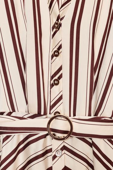 ROBE MI-LONGUE AVEC CEINTURE À RAYURES - Écru / Grenat de Zara - Image 9