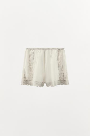 EMBROIDERED BEADED SHORTS - Oyster-white by Zara - Image 3