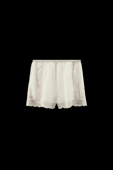 Zara EMBROIDERED BEADED SHORTS - Oyster-white - Image 0