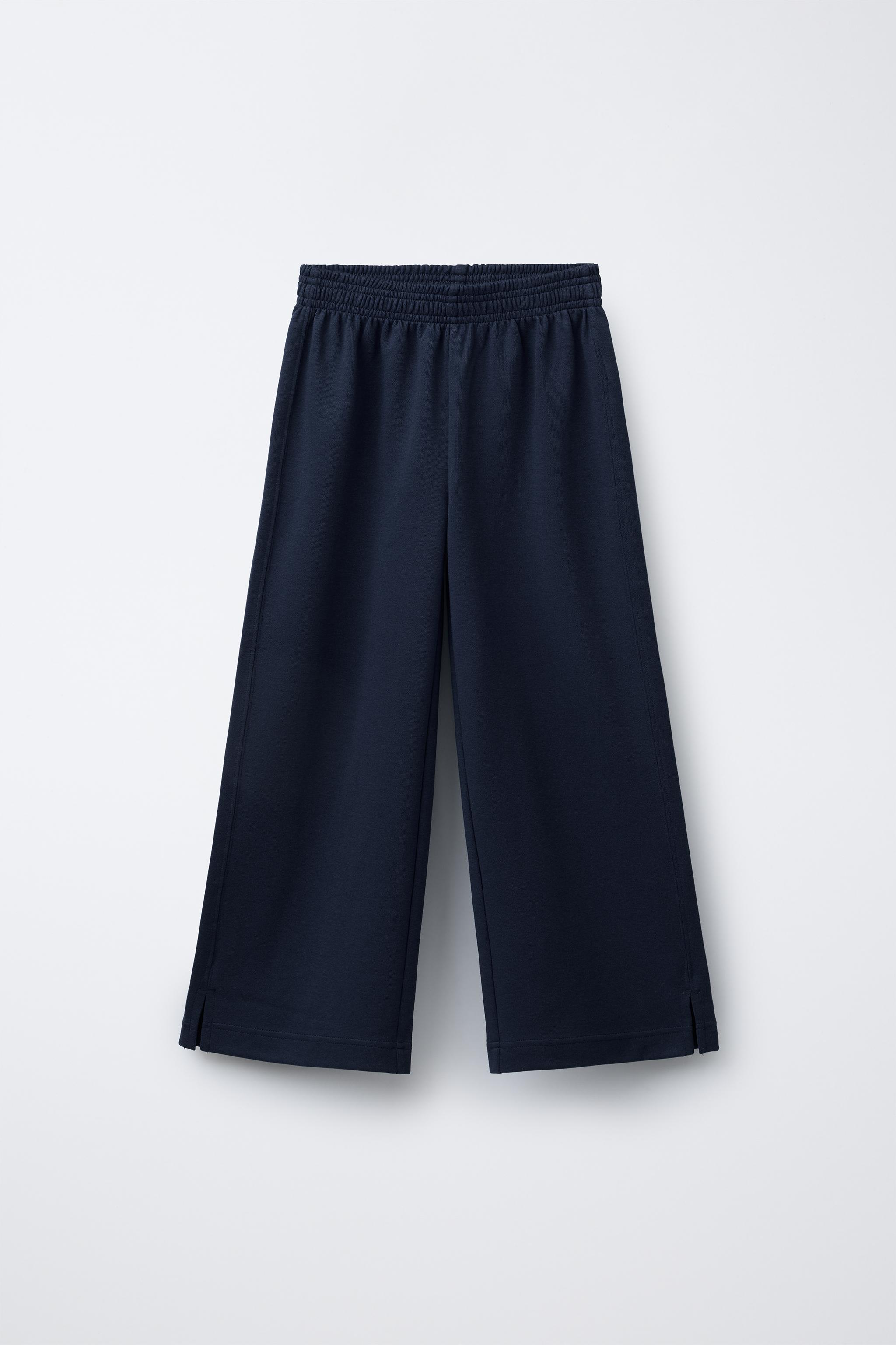 安心★関税込み★ZARA★INTERLOCK TEXTURED WIDE-LEG TROUSERS INTERLOCK WIDE LEG PANTS - Navy blue | ZARA United States