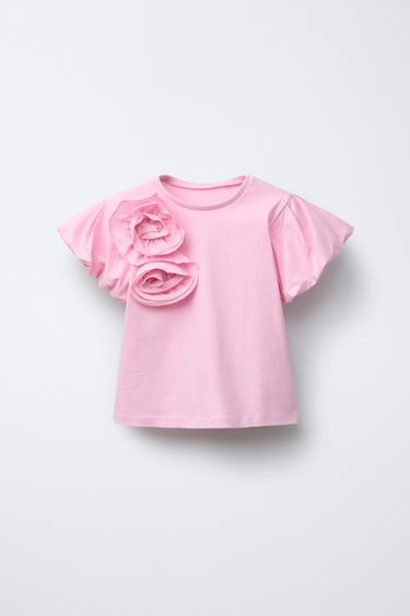 CAMISETA COMBINADA FLOR - Rosa claro de Zara - Imagen 0