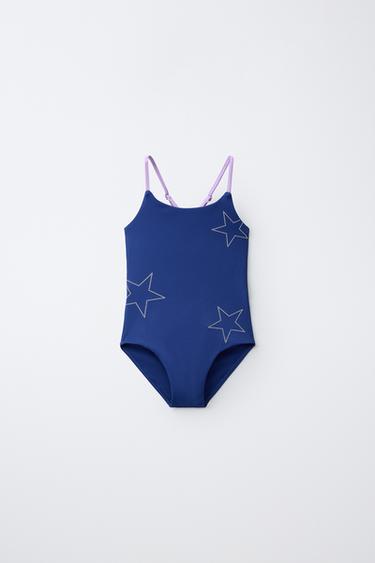 Zara 6-14 YEARS/ STUDDED STAR SWIMSUIT - Blue