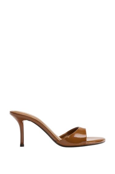 FAUX PATENT FINISH MULE HEELS - camel by Zara