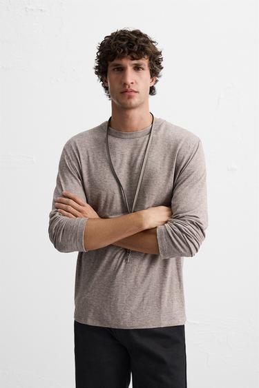 VISCOSE AND WOOL T-SHIRT - Brown by Zara