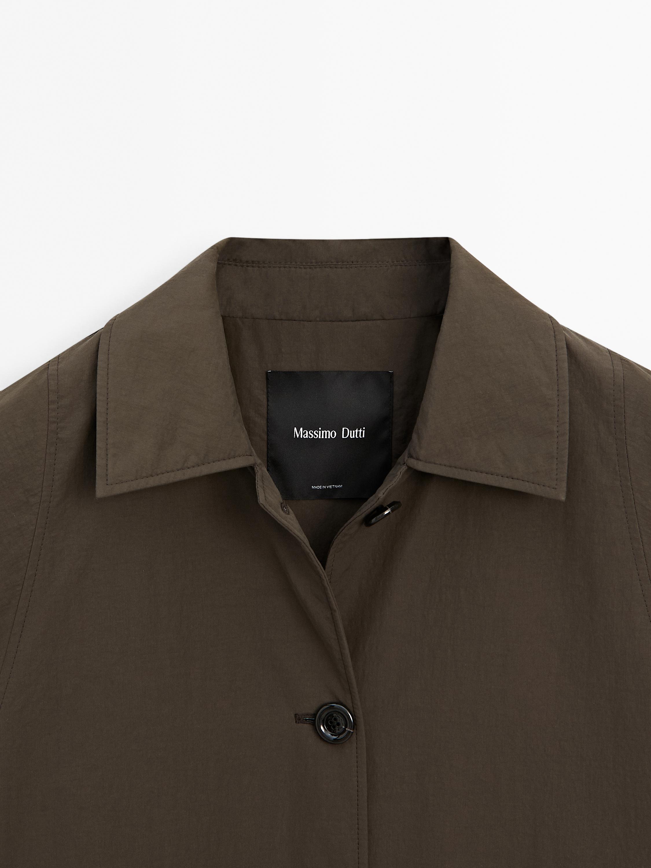 Water-repellent technical fabric trench coat with button detail