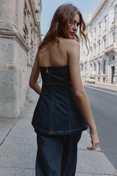 TOP Z1975 EN JEAN BUSTIER CEINTURE - Bleu de Zara - Image 3