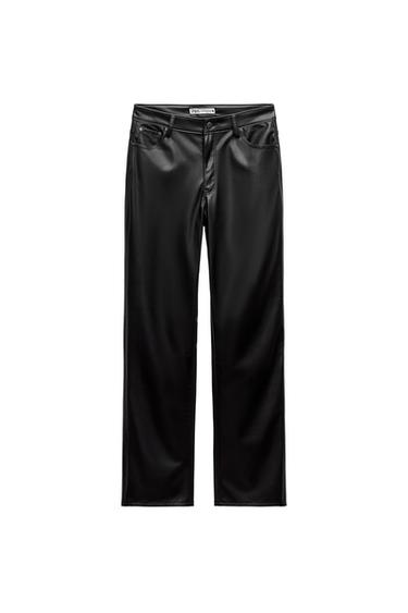 STRAIGHT-LEG HIGH-WAIST LEATHER EFFECT TROUSERS